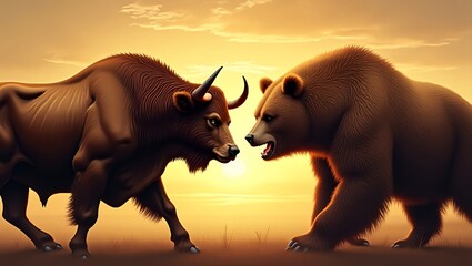 A cow and a bear in a yellow background