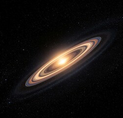 A radiant star surrounded by mesmerizing rings floating in the vast expanse of space.
