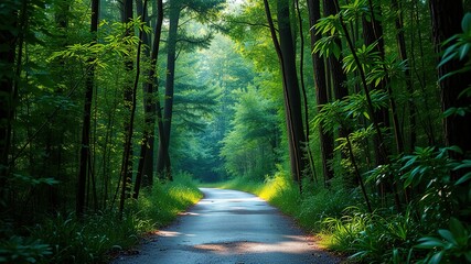 Obraz premium Summer Rain Forest Path - AI Photorealistic Landscape