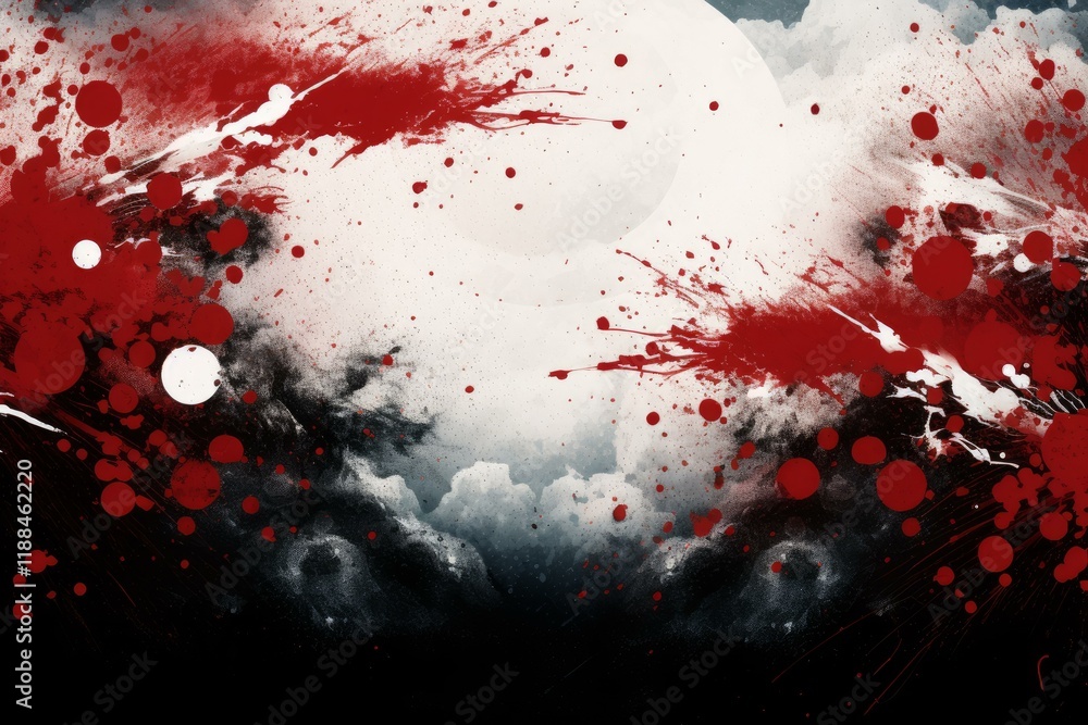 Aufkleber red and white paint splatters creating an abstract design on a textured black and grey background