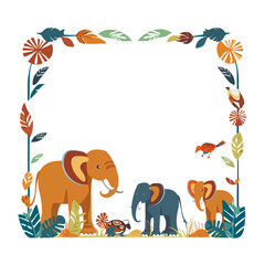 Fototapeta premium Natural forest cartoon elephant frame white background