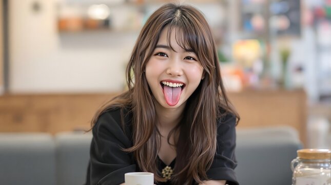 Playful Young Woman Making Funny Face / 舌を出しておどける若い女性