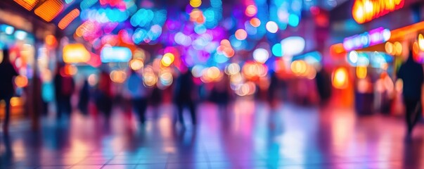 Vibrant neon city lights reflecting on wet streets at night.