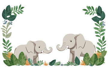 Naklejka premium Natural forest cartoon elephant frame white background