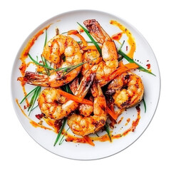 Grilled shrimp dish gourmet kitchen food bright lighting close-up transparent background