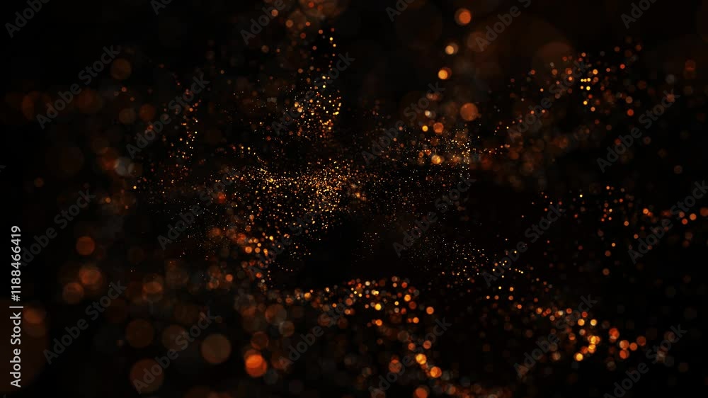 Poster yellow glowing particles circle in the air. abstract 4k background with particles