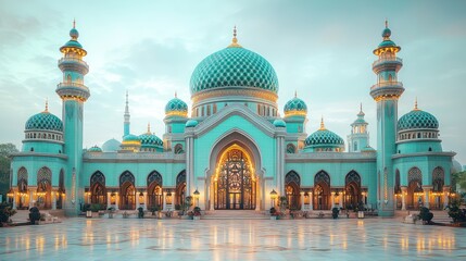 Obraz premium Majestic Teal Mosque at Dusk: Architectural Marvel