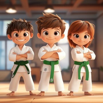 a cartoon animation of kids green karate belt
