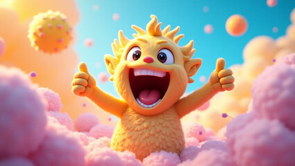 A cartoon character of a smiling monster in yellow