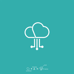 cloud tree technology logo monoline. Line art design for tech industry logo design vector 