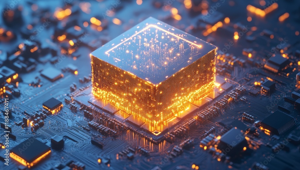 Aufkleber Glowing CPU on circuit board. (1)