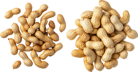 Close-up of peanuts in their shells isolated on transparent background top view