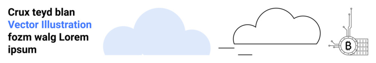 An array of cloud shapes in solid blue and minimalist wireframe design section marked with the letter B. Ideal for weather apps, tech banners, educational materials, presentations, infographics