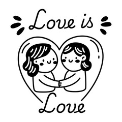 glyph sticker of lesbian couple with text love is love 