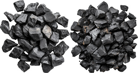 Black charcoal pile isolated on transparent background, coal top view png
