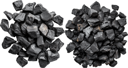 Black charcoal pile isolated on transparent background, coal top view png
