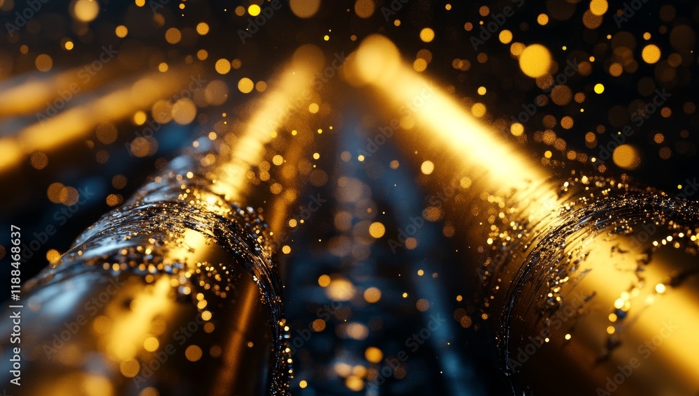 Aufkleber glowing golden tubes with bokeh and particles.