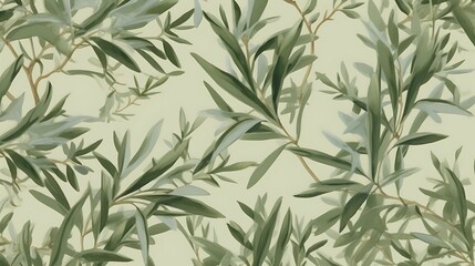Fototapeta premium Olive Branch Watercolor Painting Green Leaves Background