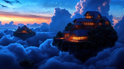 Enchanted Houses in the Clouds: A Nighttime Fantasy