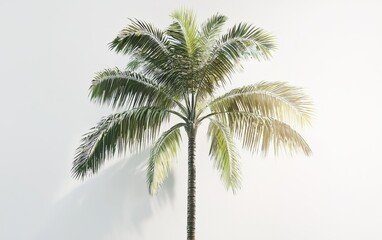 Obraz premium A lush palm tree with long, detailed fronds standing gracefully on a white canvas