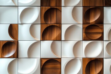  white and brown wooden squares, with an organic design pattern.