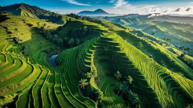 Stunning Rice Terrakes Zhatylovykh Bala Indonesia, Sunny Day