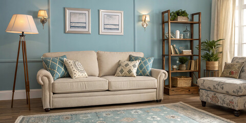A Cozy Living Room with a Comfortable Sofa and a Stylish Coffee Table