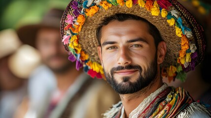 Fototapeta premium People wearing traditional Bulgarian attire at a cultural event for Liberation Day