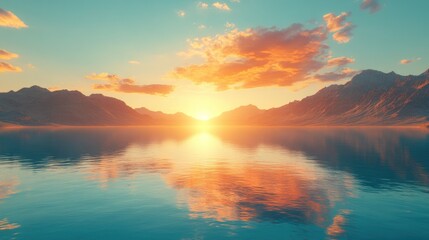 Mountain lake sunset reflection, serene landscape background, ideal for wallpaper.