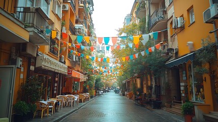 Bulgaria flags and colorful banners hanging on buildings across the city for Liberation Day