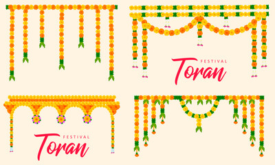 Obraz premium illustration of Flower garland decoration toran for Happy Diwali, Dussehra Indian Holiday festival background template for banner