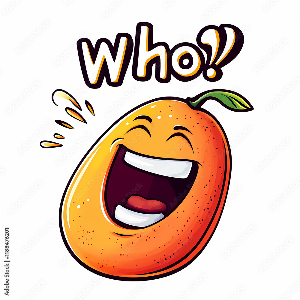 Poster smiling cartoon mango character with joyful expression and laughter in a vibrant design. generative 