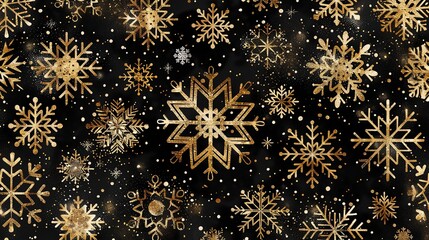Golden snowflakes are shown in close-up on a dark background that is studio-clean, with enough of room for writing or a backdrop, Generative AI.