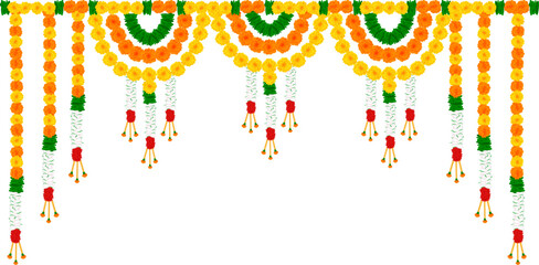illustration of Flower garland decoration toran for Happy Diwali, Dussehra Indian Holiday festival background template for banner