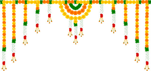 Obraz premium illustration of Flower garland decoration toran for Happy Diwali, Dussehra Indian Holiday festival background template for banner