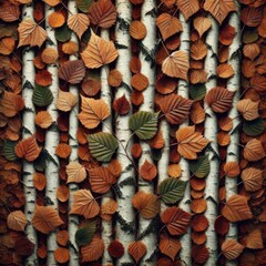 A texture-rich cover of birch leaves fully layered across the background