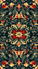 The image displays a detailed floral pattern with a dark background