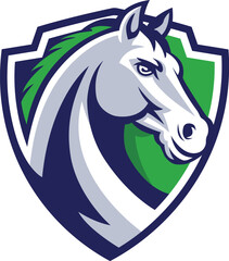 a combination of a horse mascot and a shield in vector format