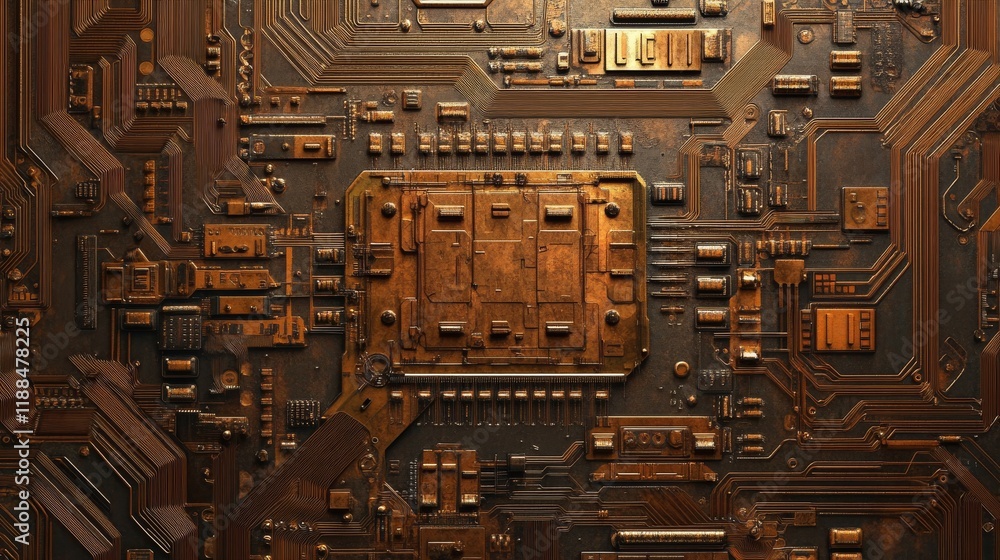 Poster futuristic 3d render of a circuit board technology background featuring intricate electronic compone