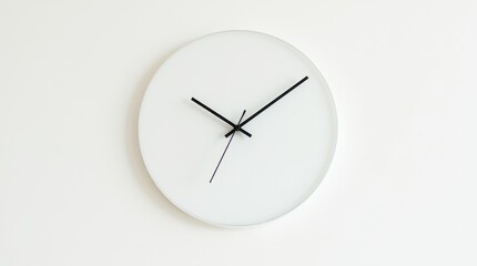 A minimalist wall clock design featuring a sleek, modern look with a white background