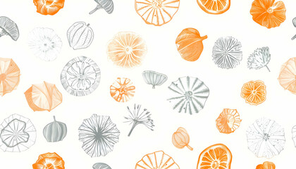 Illustration Abstract Background Orange and Gray Floral Pattern
