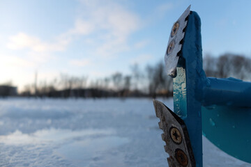 Winter fishing on the lake, fishing gear