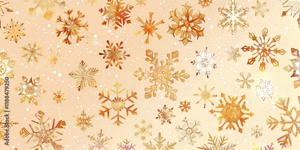 Aufkleber golden snowflakes are displayed in close-up on a yellow background that is studio-clean with enough 