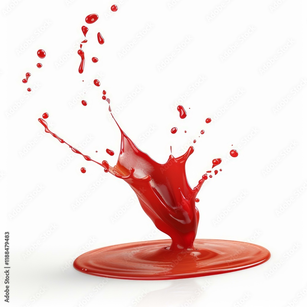 Poster dynamic splash of vibrant red paint creating an artistic explosion against a clean white backdrop, w