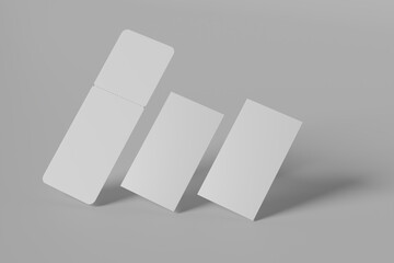 festival event tickets and Blank business cards on white background, top view. Mockup for design