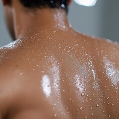 Fototapeta premium During intense training, the athlete's back showcases raw and real sweat droplets, highlighting their focused determination.