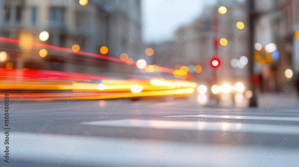 Poster a long-exposure shot of urban traffic intersecting with cyclists at a smart crossing equipped with i