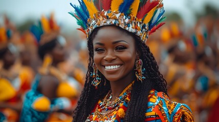 A grand parade with floats and performers showcasing Ghanaian heritage during Independence Day celebrations