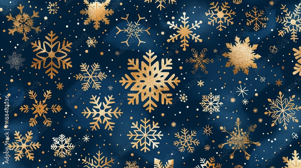 Fototapete golden snowflakes are shown in close-up on a blue background that is studio-clean, with enough of ro
