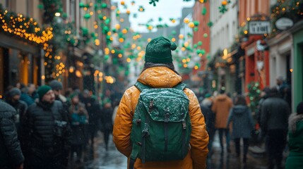 Obraz premium A vibrant Saint Patricks Day festival in Ireland, with green decorations and people celebrating